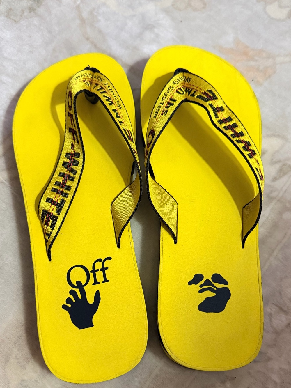 Off-White Yellow Men’s Flip Flops with Branded Straps